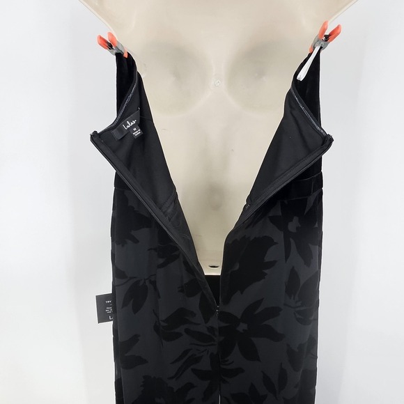 Lulus Love About It Jumpsuit SZ M Black Velvet Strapless Floral Wide Leg Formal - Picture 6 of 12